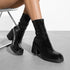 STILVOLLE DAMEN PLATEAU-STIEFELETTEN IN SCHWARZ - BEQUEMER BLOCKABSATZ MIT PROFILSOHLE